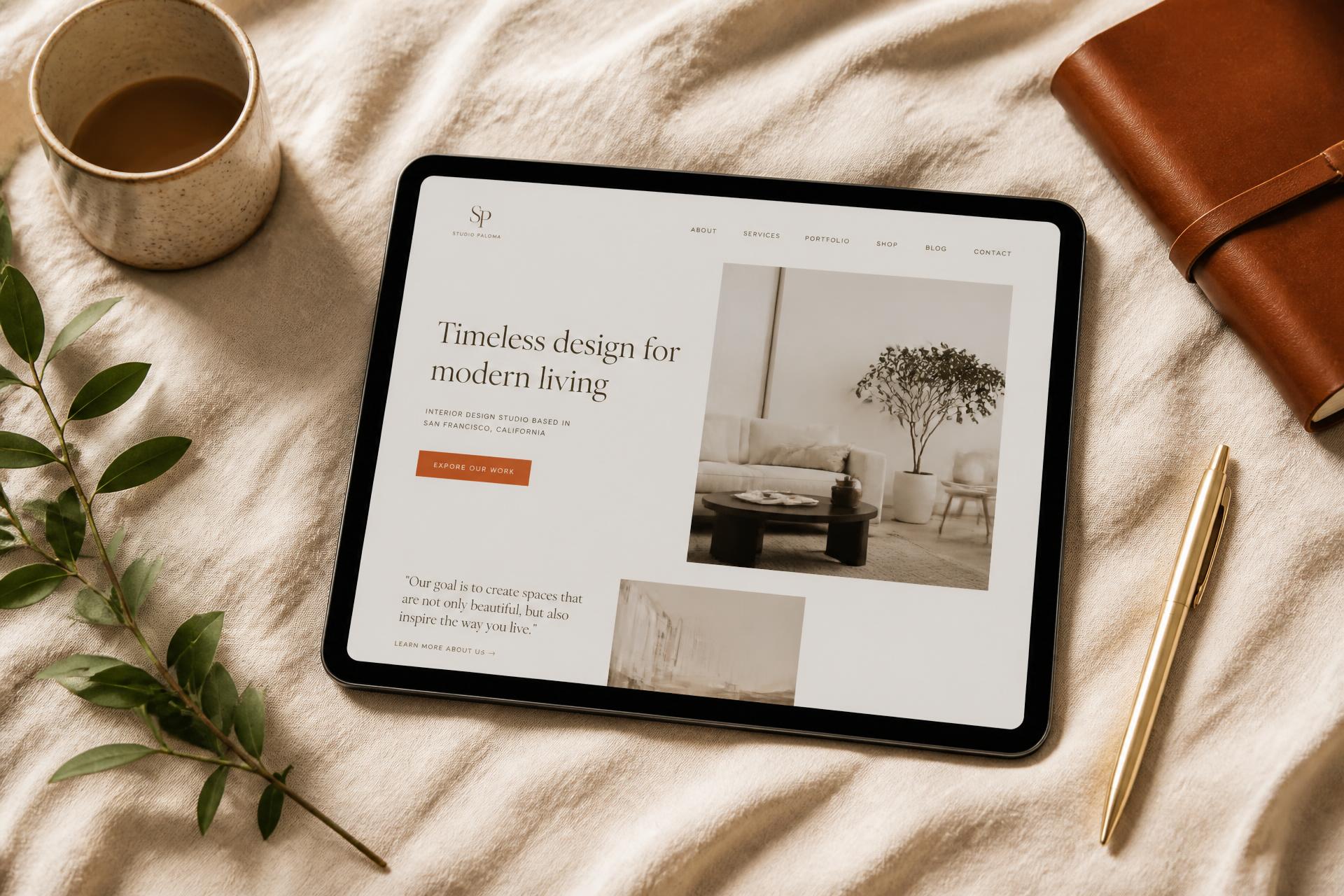 Custom website mockup displayed on laptop and phone